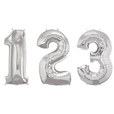 Silver Number Foil Helium Balloons